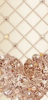 Diamond heart on champagne wallpaper.