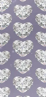 Mobile wallpaper with diamond hearts on a lavender background.