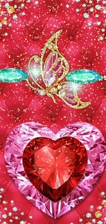 Luxurious diamond heart wallpaper with pink and red hues.