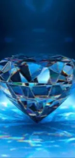 A brilliant blue diamond on a radiant background.