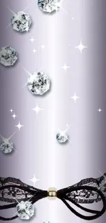 Elegant mobile wallpaper with diamonds, lace on lavender.