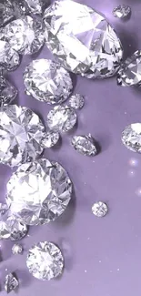 Mobile wallpaper with shimmering diamonds on a purple background.