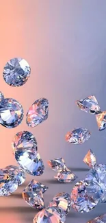 Mobile wallpaper featuring sparkling diamonds on a pink and blue gradient background.