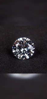 Brilliant diamond on a black surface, sleek and elegant.