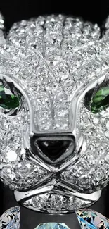 Diamond panther with emerald eyes mobile wallpaper design.