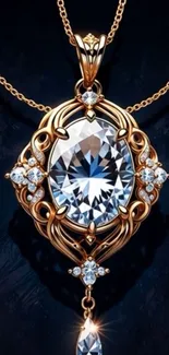 Elegant gold and diamond pendant with intricate design.
