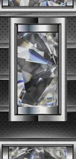 Elegant diamond and metal framed wallpaper design.