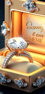 Diamond ring in a luxurious gold box wallpaper.