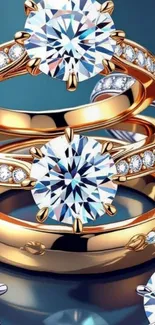 Elegant wallpaper with diamond rings on gold bands.