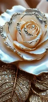 Luxurious diamond rose with gold accents.