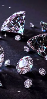 Diamonds sparkling against a black background.