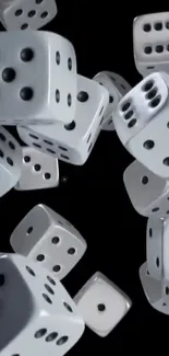 3D white dice falling on a black background wallpaper.