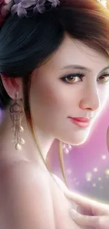 Elegant digital art of a serene woman with vivid colors, perfect for wallpaper.