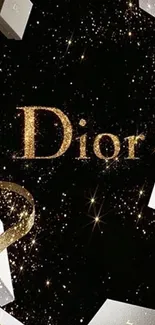 Elegant Dior wallpaper with gold accents on a black background.