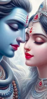 Elegant artwork of a divine couple embracing.