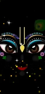 Elegant divine face on black background with colorful details in wallpaper.