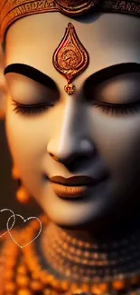 Serene divine face with golden glow and intricate details, perfect for inspiration.