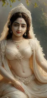 Elegant portrait of a serene divine princess in traditional attire.