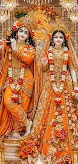Vibrant divine statues adorned with intricate floral designs.