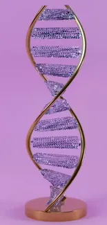 DNA inspired art sculpture on a purple background.