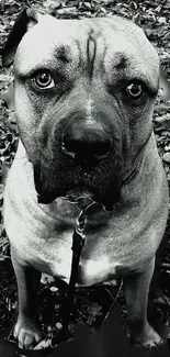 Black and white dog portrait in nature setting