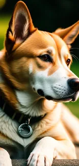 Majestic dog lounging in lush green nature setting, exuding elegance and tranquility.