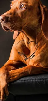 Elegant brown dog posing against dark background.