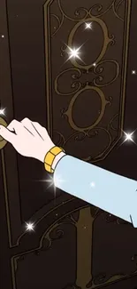 Elegant hand opening a sparkling door in a mobile wallpaper.