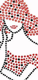 Artistic dot pattern of a lady with red and black dots.