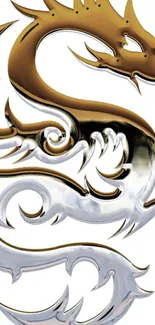 Elegant dragon design with gold and black accents on a white background.