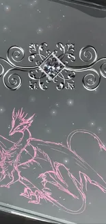 Elegant black phone wallpaper with pink dragon and metallic design.