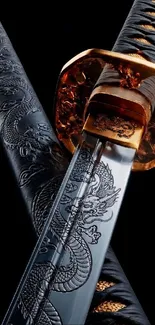 Dragon engraved sword with black hilt