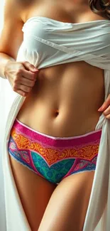 Elegant draped fabric with colorful patterns