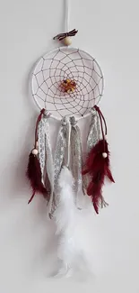 Elegant dreamcatcher with feathers on a white background.