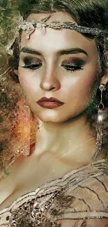 Elegant and dreamy portrait with a mystical ambiance for mobile wallpaper.