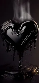 Black heart with dripping effect on dark background.