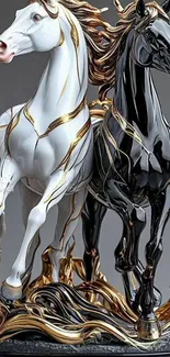 Elegant black and white horse sculpture design.