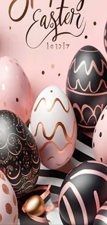 Elegant Easter eggs with black and pink patterns.