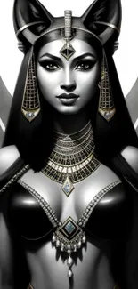 Elegant Egyptian queen with black gold jewelry.