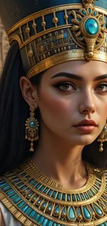 Portrait of an Egyptian queen with ornate jewelry, evoking elegance and history.