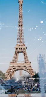 Eiffel Tower with digital art overlay in a mobile wallpaper design.