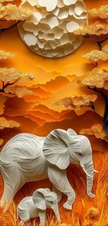 Elegant paper elephant art in vibrant sunset.