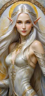 Ethereal elf with golden hues in fantasy art style.