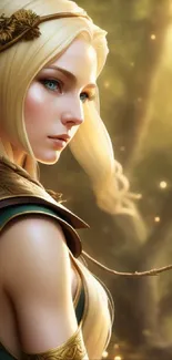 Elf warrior with blonde hair in a mystical forest setting.