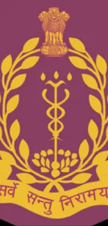 Golden emblem on a purple shield wallpaper design.