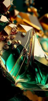 Elegant emerald and gold crystal mobile wallpaper with luxury design.