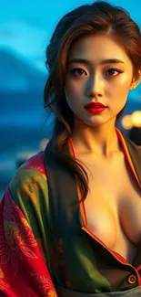 Elegant evening portrait wallpaper with vibrant hues