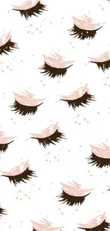 Elegant eye pattern wallpaper with pink and brown accents on a white background.