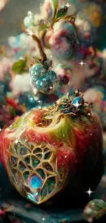 Fantasy art wallpaper with jeweled apple.