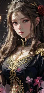 Elegant fantasy art portrait of a woman in royal attire.